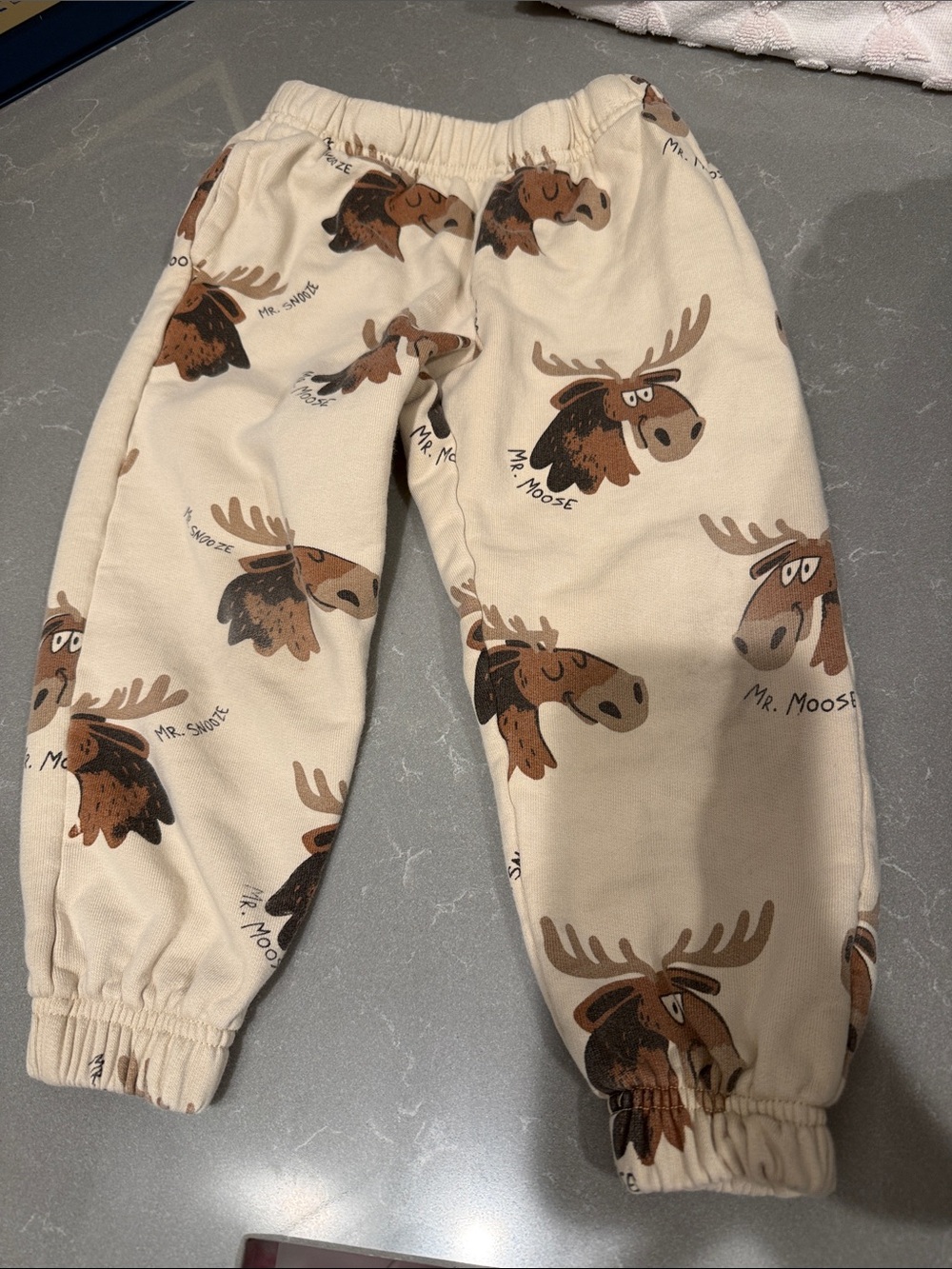 H&M Cream Sweatpants with Brown Moose Print